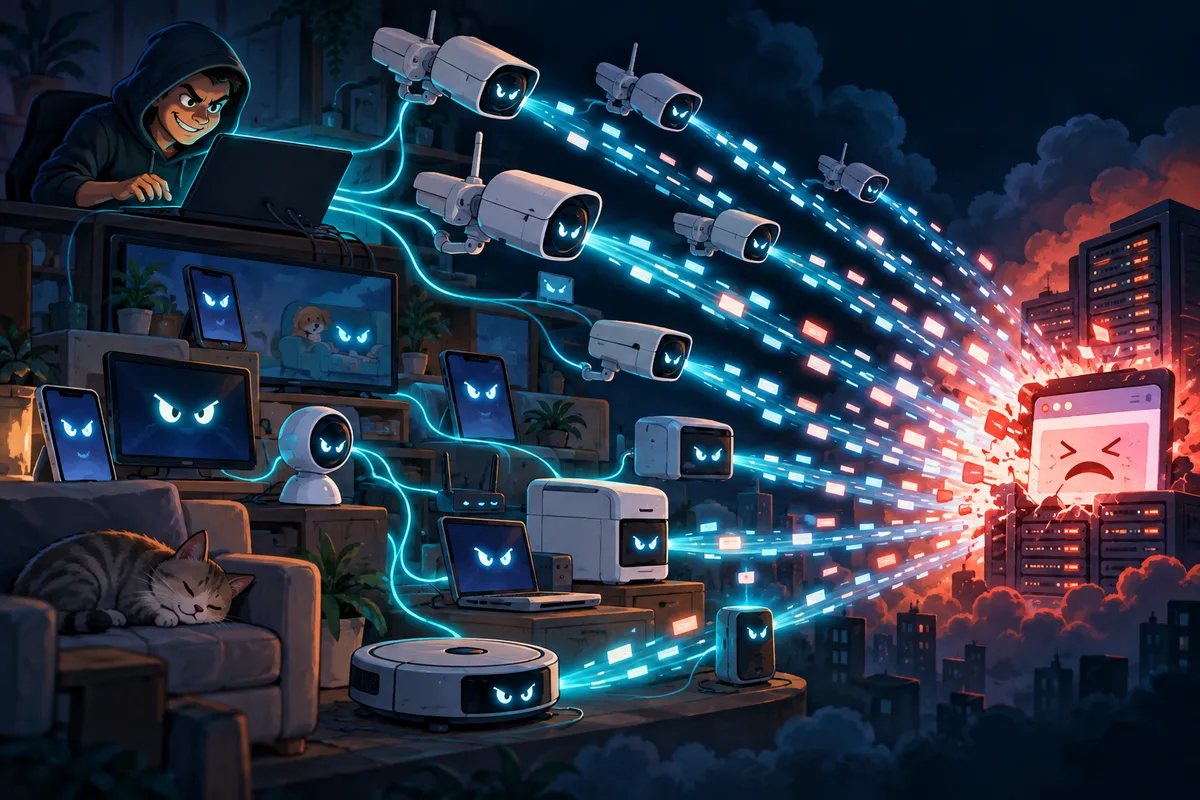 Botnet 概念寓意:大量被控制的设备组成的网络,可用于 DDoS、垃圾邮件和恶意流量转发。